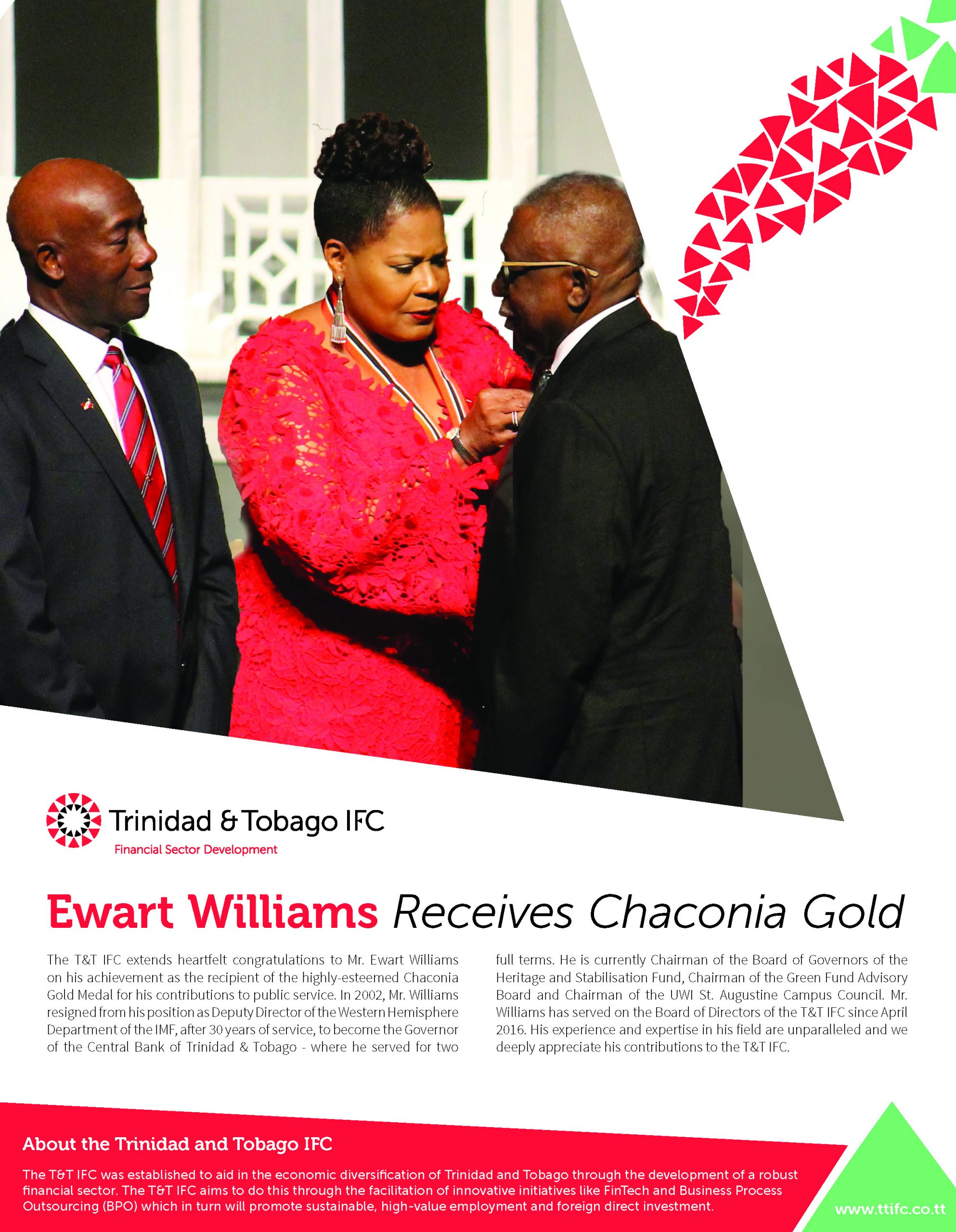 TTIFC's Ewart Williams Receives Chaconia Gold