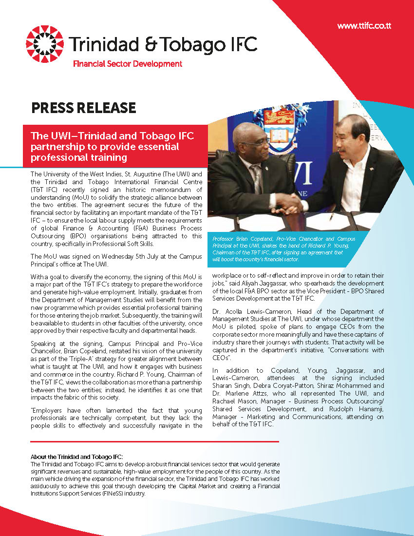 The UWI–Trinidad and Tobago IFC partnership to provide essential professional training