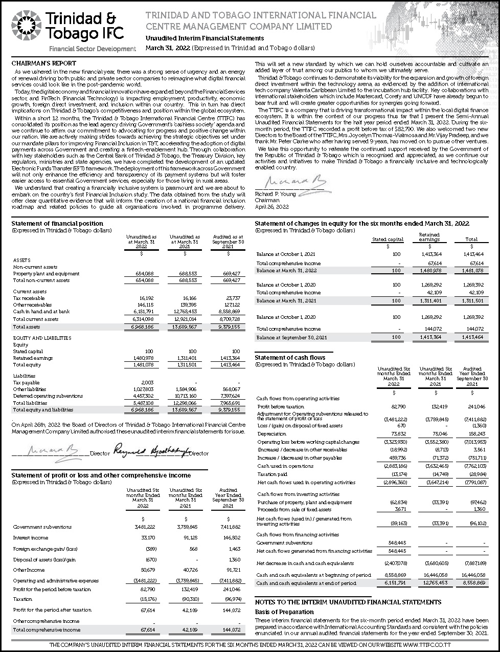 TTIFC Unaudited Interim Financial Statements 2022