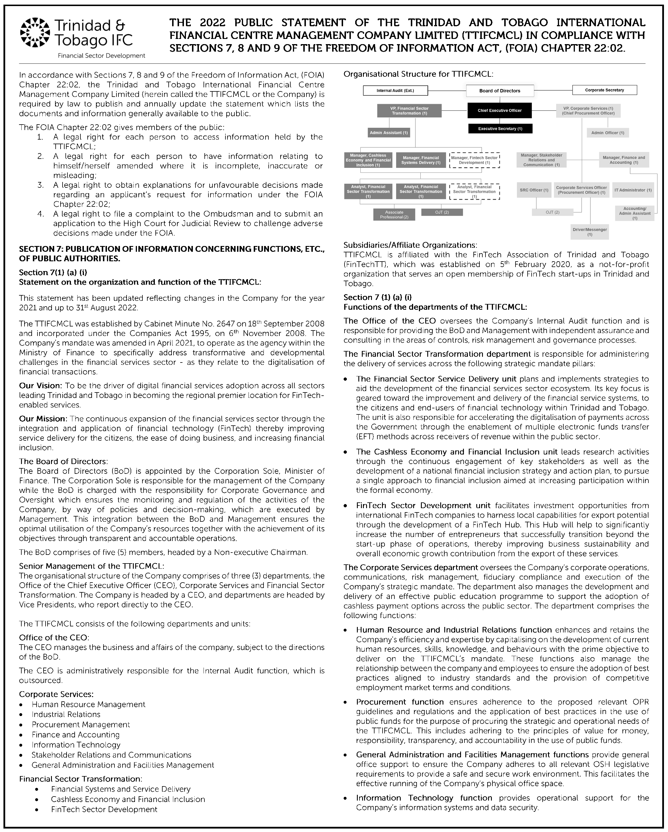 TTIFC FOIA Annual Notice