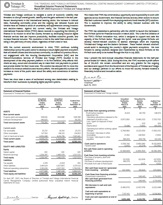 TTIFC Unaudited Interim Financial Statements 2023